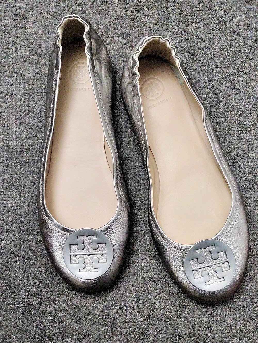 Tory Burch Pewter Leather Ballet Flats